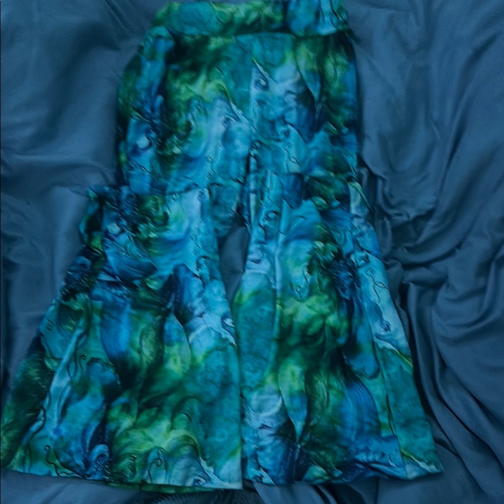Vibrant Blue and Green Flared Pants